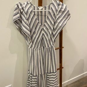 Striped V-Neck Midi Dress